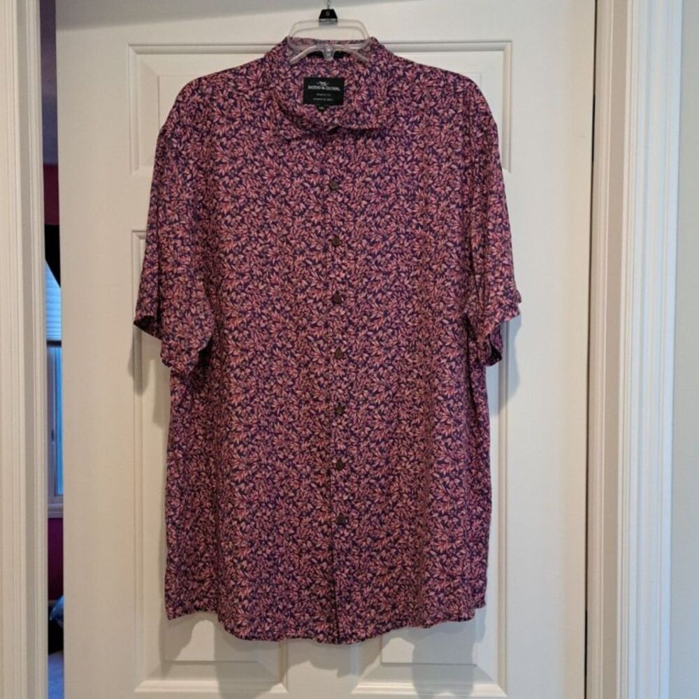 Rodd & Gunn Polo Shirt 100% Linen Men's Size 2XL Pink & Purple Floral Button Up